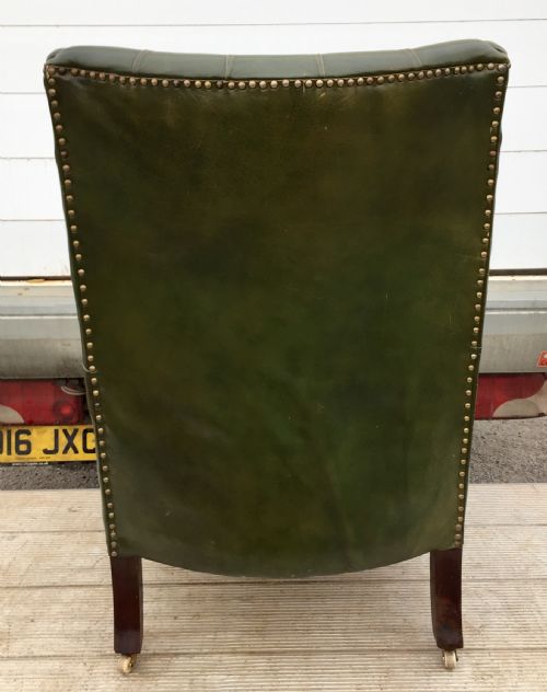 CIRCA 1900 LEATHER BUTTON BACK WING ARM CHAIR - ADDITIONAL PHOTO 9