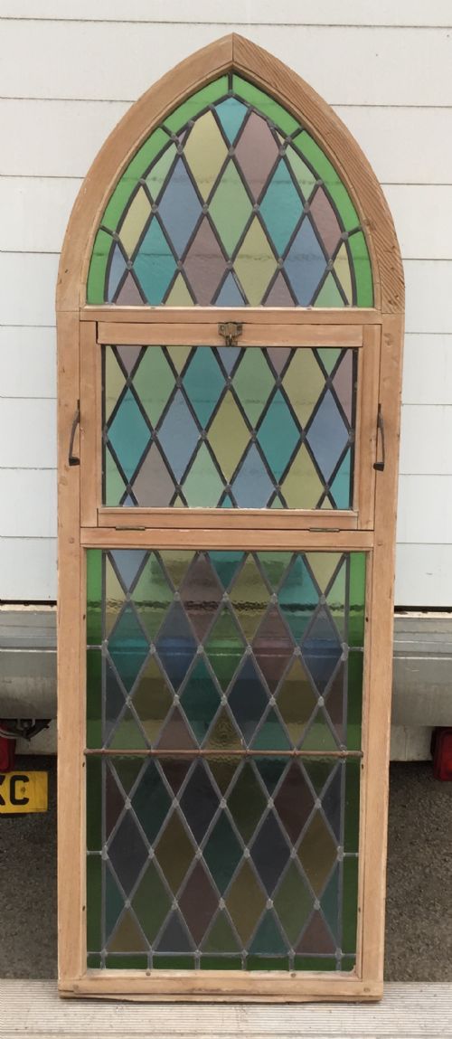 VICTORIAN PINE FRAMED ARCH TOP WINDOW WITH LEAD LIGHT PANELS - ADDITIONAL PHOTO 5