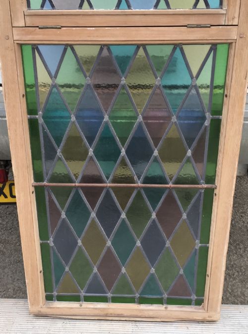 VICTORIAN PINE FRAMED ARCH TOP WINDOW WITH LEAD LIGHT PANELS - ADDITIONAL PHOTO 8