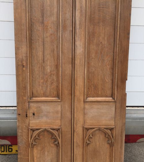 VICTORIAN GOTHIC OAK INTERNAL DOOR WITH BLIND TRACERY DETAIL TO BOTH SIDES - ADDITIONAL PHOTO 2