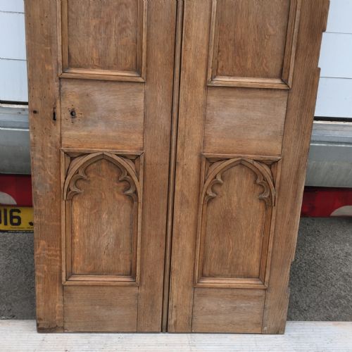 VICTORIAN GOTHIC OAK INTERNAL DOOR WITH BLIND TRACERY DETAIL TO BOTH SIDES - ADDITIONAL PHOTO 3