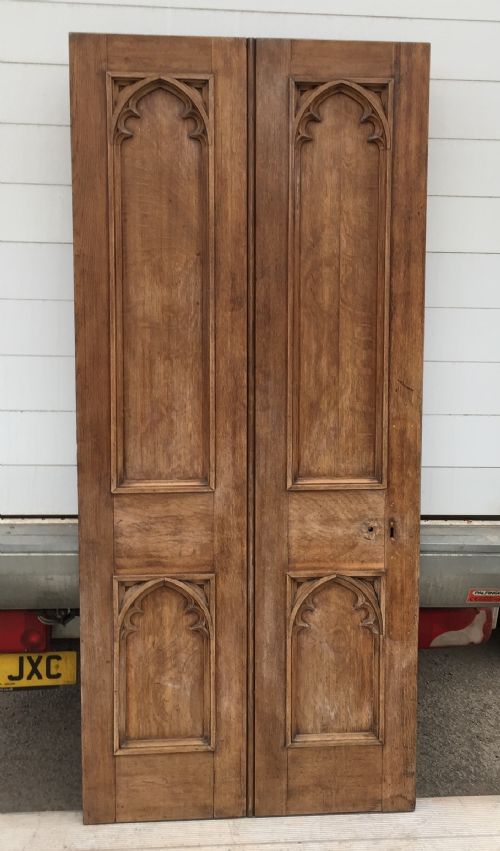 VICTORIAN GOTHIC OAK INTERNAL DOOR WITH BLIND TRACERY DETAIL TO BOTH SIDES - ADDITIONAL PHOTO 4