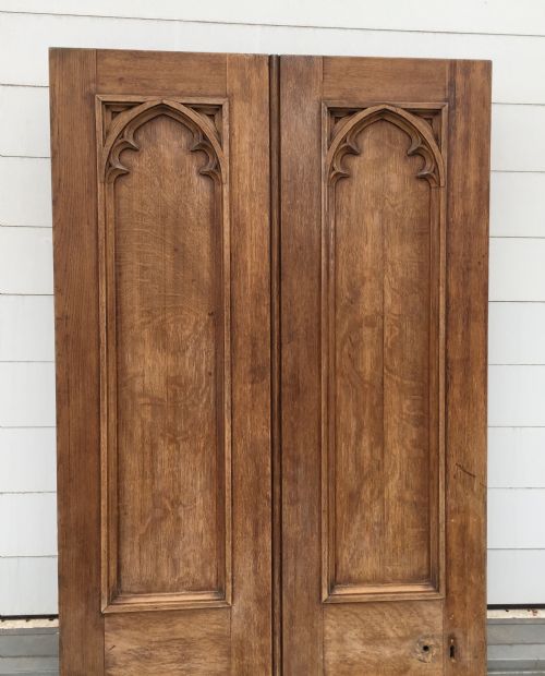 VICTORIAN GOTHIC OAK INTERNAL DOOR WITH BLIND TRACERY DETAIL TO BOTH SIDES - ADDITIONAL PHOTO 5
