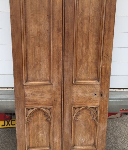 VICTORIAN GOTHIC OAK INTERNAL DOOR WITH BLIND TRACERY DETAIL TO BOTH SIDES - ADDITIONAL PHOTO 6