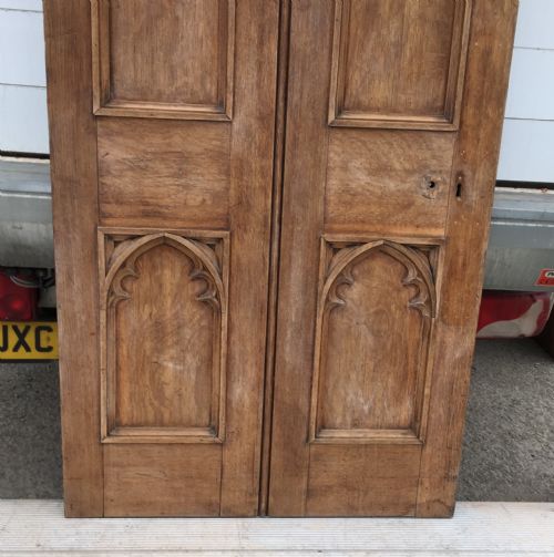 VICTORIAN GOTHIC OAK INTERNAL DOOR WITH BLIND TRACERY DETAIL TO BOTH SIDES - ADDITIONAL PHOTO 7