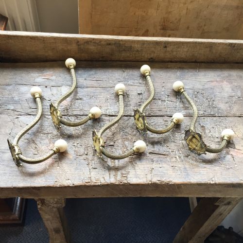 set of 5 large victorian hat and coat hooks - CATEGORY: ANTIQUE MISCELLANEOUS - DATED VICTORIAN