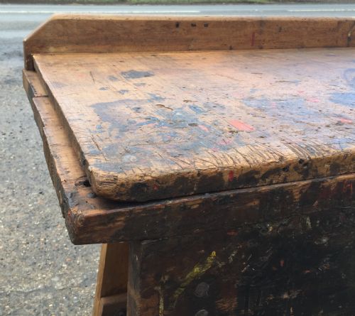 PINE WORK BENCH WITH SINGLE PLANK HARDWOOD TEAK TOP - ADDITIONAL PHOTO 19