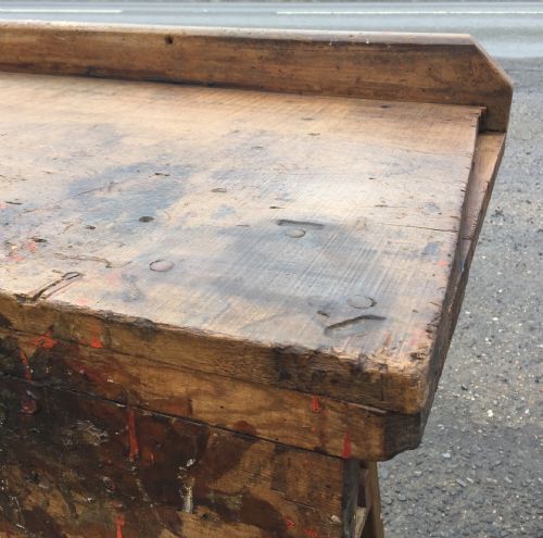PINE WORK BENCH WITH SINGLE PLANK HARDWOOD TEAK TOP - ADDITIONAL PHOTO 20