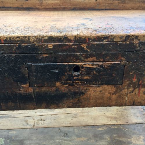 PINE WORK BENCH WITH SINGLE PLANK HARDWOOD TEAK TOP - ADDITIONAL PHOTO 21