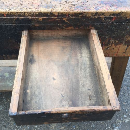 PINE WORK BENCH WITH SINGLE PLANK HARDWOOD TEAK TOP - ADDITIONAL PHOTO 22