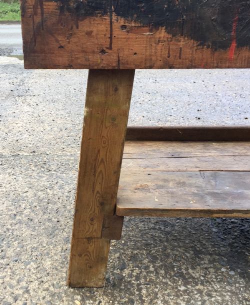 PINE WORK BENCH WITH SINGLE PLANK HARDWOOD TEAK TOP - ADDITIONAL PHOTO 23