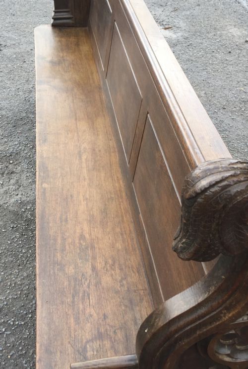 LARGE VICTORIAN CARVED OAK PEW - ADDITIONAL PHOTO 2