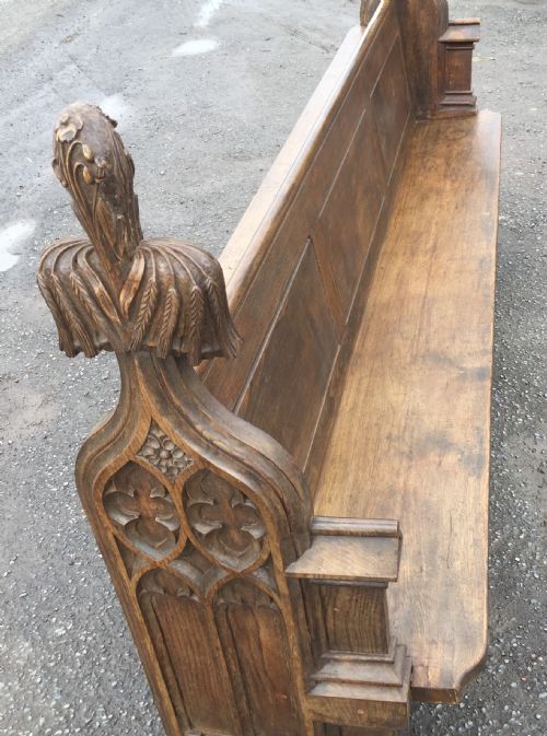 LARGE VICTORIAN CARVED OAK PEW - ADDITIONAL PHOTO 3