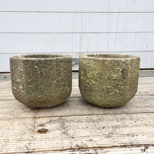 pair of 19th century hand carved stone pots planters - CATEGORY: ANTIQUE MISCELLANEOUS - DATED 19TH CENTURY