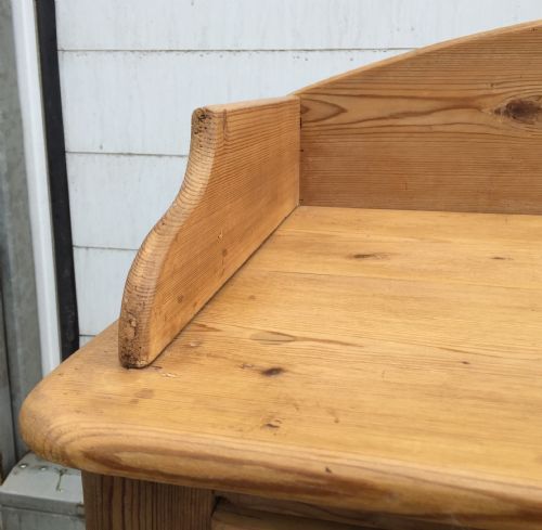 VICTORIAN PINE SIDE WRITING TABLE WITH 2 DRAWERS AND A GALLERY BACK - ADDITIONAL PHOTO 3