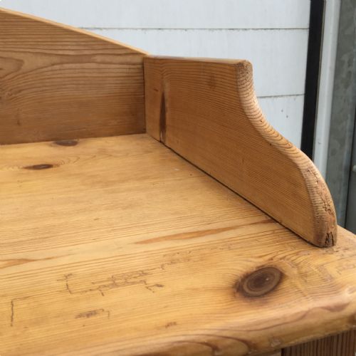 VICTORIAN PINE SIDE WRITING TABLE WITH 2 DRAWERS AND A GALLERY BACK - ADDITIONAL PHOTO 4
