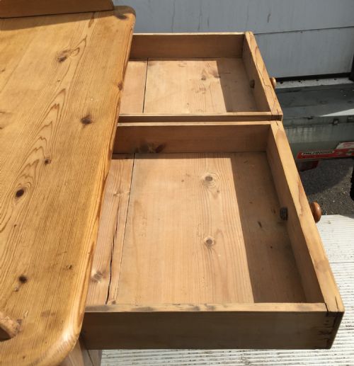 VICTORIAN PINE SIDE WRITING TABLE WITH 2 DRAWERS AND A GALLERY BACK - ADDITIONAL PHOTO 7