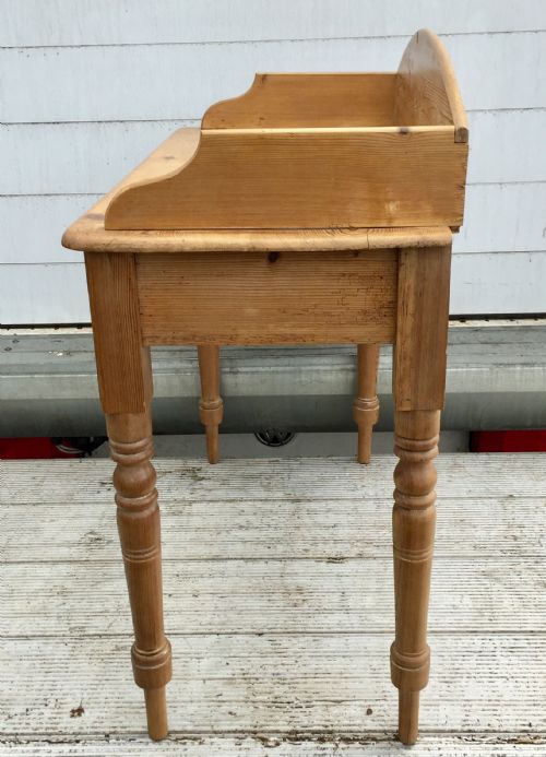 VICTORIAN PINE SIDE WRITING TABLE WITH 2 DRAWERS AND A GALLERY BACK - ADDITIONAL PHOTO 9