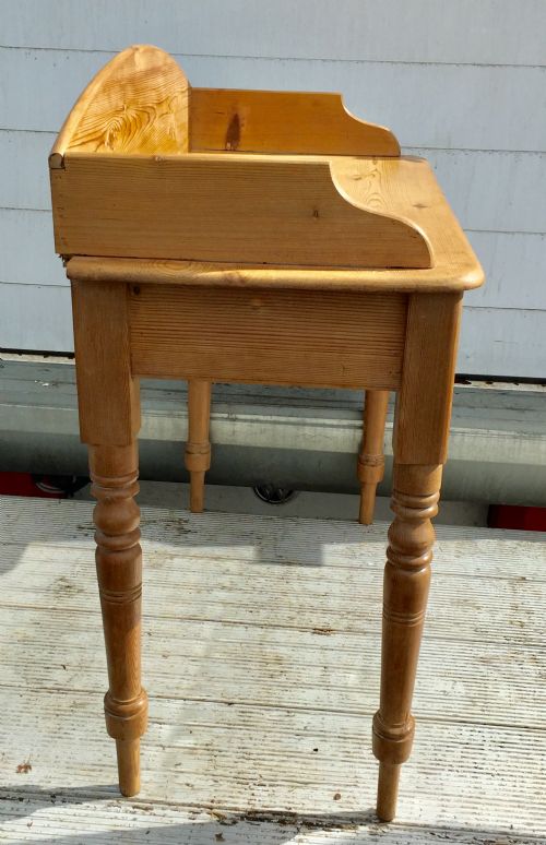 VICTORIAN PINE SIDE WRITING TABLE WITH 2 DRAWERS AND A GALLERY BACK - ADDITIONAL PHOTO 10