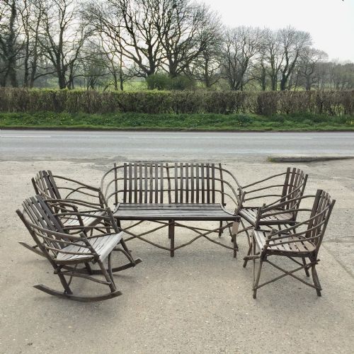 matching set of american porch stick furniture comprising 2 rockers 2 arm chairs and a bench - CATEGORY: ANTIQUE FURNITURE - DATED 1940