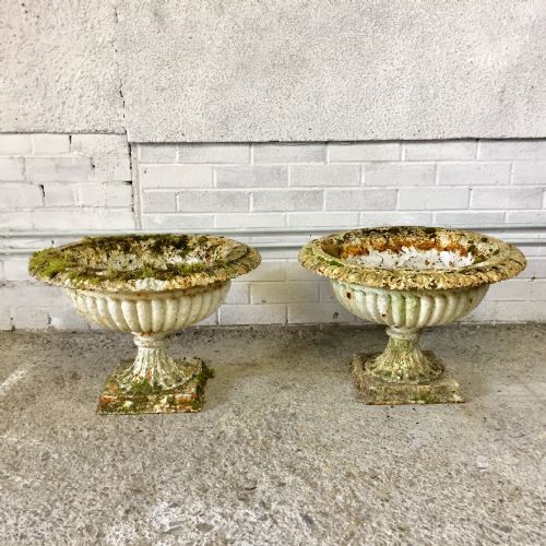 pair of victorian cast iron garden urns - CATEGORY: ANTIQUE MISCELLANEOUS - DATED VICTORIAN