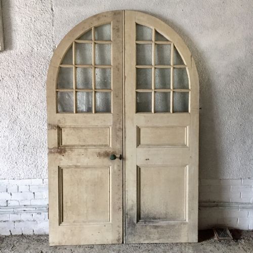 pair of victorian pine arched top doors complete with brass furniture and key - CATEGORY: ANTIQUE MISCELLANEOUS - DATED VICTORIAN