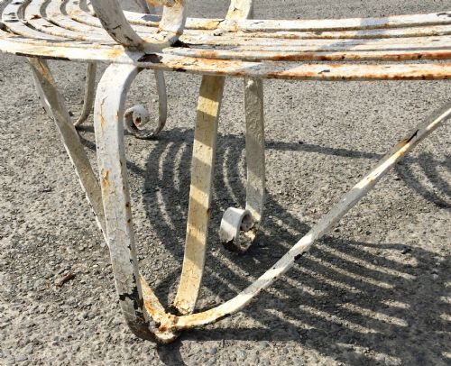 19TH CENTURY DEMI LUNE WROUGHT IRON GARDEN TREE BENCH WITH LAYERS OF OLD PAINT - ADDITIONAL PHOTO 8