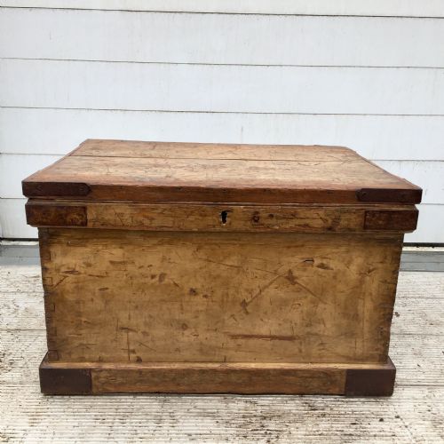 victorian pine strong box with metal corner straps - CATEGORY: ANTIQUE CHESTS - DATED VICTORIAN