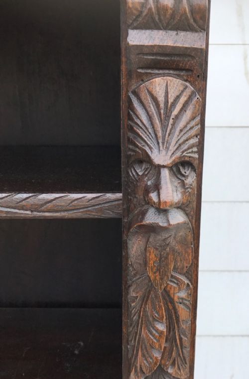 VICTORIAN ENGLISH CARVED OAK BOOKCASE WITH ADJUSTABLE SHELVES - ADDITIONAL PHOTO 3
