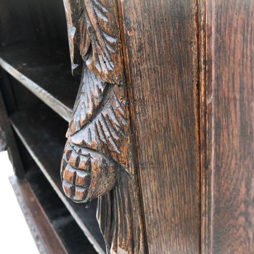 VICTORIAN ENGLISH CARVED OAK BOOKCASE WITH ADJUSTABLE SHELVES - ADDITIONAL PHOTO 7