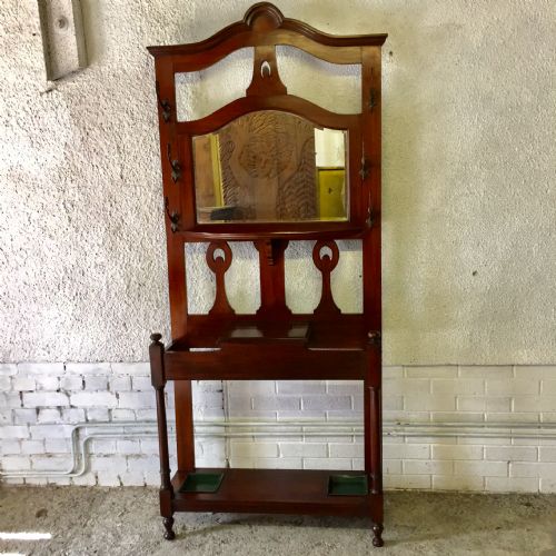 edwardian mahogany hall stand with original art nouveau style hooks - CATEGORY: ANTIQUE FURNITURE - DATED EDWARDIAN