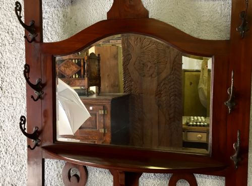 EDWARDIAN MAHOGANY HALL STAND WITH ORIGINAL ART NOUVEAU STYLE HOOKS - ADDITIONAL PHOTO 4