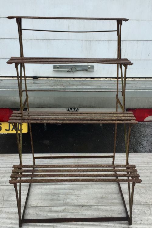19TH CENTURY WROUGHT IRON PLANT STAND WITH 4 GRADUATED SLATTED SHELVES - ADDITIONAL PHOTO 2