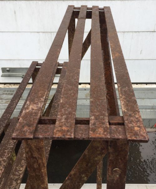 19TH CENTURY WROUGHT IRON PLANT STAND WITH 4 GRADUATED SLATTED SHELVES - ADDITIONAL PHOTO 5