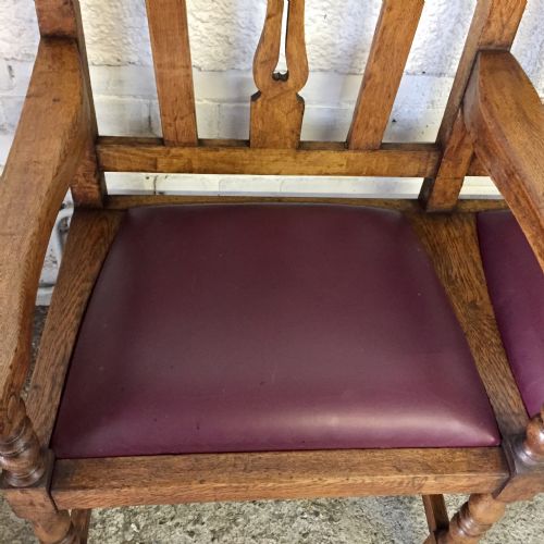EDWARDIAN OAK 3 SEATER BENCH WITH LIFT OUT UPHOLSTERED SEATS - ADDITIONAL PHOTO 3