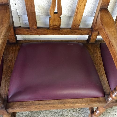 EDWARDIAN OAK 3 SEATER BENCH WITH LIFT OUT UPHOLSTERED SEATS - ADDITIONAL PHOTO 6