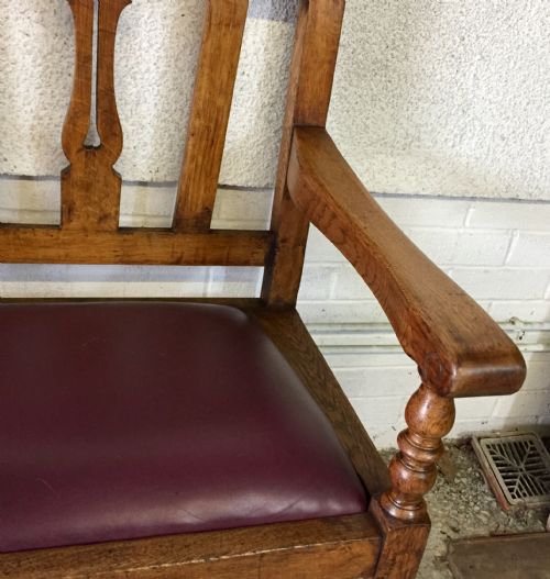 EDWARDIAN OAK 3 SEATER BENCH WITH LIFT OUT UPHOLSTERED SEATS - ADDITIONAL PHOTO 10
