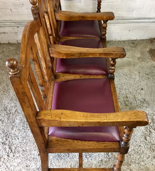 EDWARDIAN OAK 3 SEATER BENCH WITH LIFT OUT UPHOLSTERED SEATS - ADDITIONAL PHOTO 15