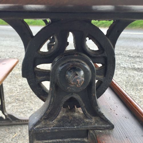 CIRCA 1900 DOUBLE SEAT SCHOOL DESK WITH ELM TOP AND SEAT ON CAST IRON BASE - ADDITIONAL PHOTO 13