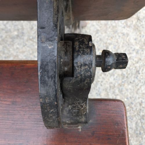 CIRCA 1900 DOUBLE SEAT SCHOOL DESK WITH ELM TOP AND SEAT ON CAST IRON BASE - ADDITIONAL PHOTO 17
