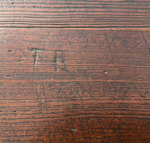CIRCA 1900 DOUBLE SEAT SCHOOL DESK WITH ELM TOP AND SEAT ON CAST IRON BASE - ADDITIONAL PHOTO 8