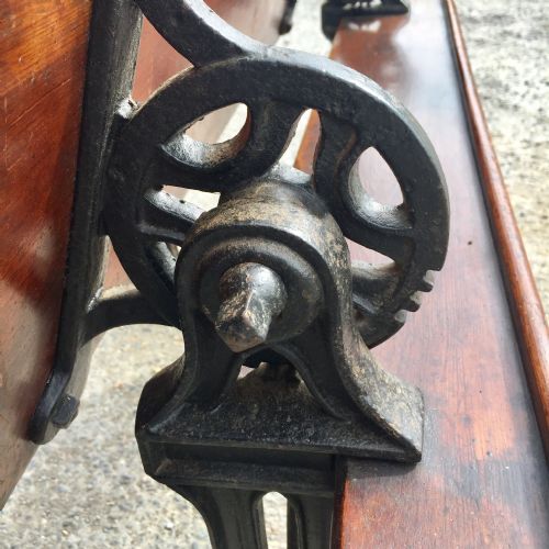 CIRCA 1900 DOUBLE SEAT SCHOOL DESK WITH ELM TOP AND SEAT ON CAST IRON BASE - ADDITIONAL PHOTO 15