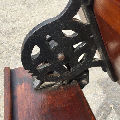CIRCA 1900 DOUBLE SEAT SCHOOL DESK WITH ELM TOP AND SEAT ON CAST IRON BASE - ADDITIONAL PHOTO 16