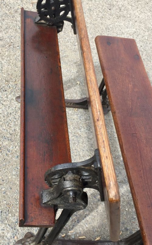 CIRCA 1900 DOUBLE SEAT SCHOOL DESK WITH ELM TOP AND SEAT ON CAST IRON BASE - ADDITIONAL PHOTO 17