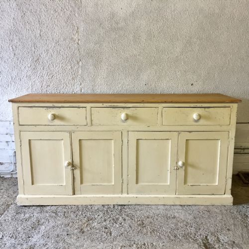 victorian pine dresser base with 3 drawers over 2 pairs of cupboard doors - CATEGORY: ANTIQUE SIDEBOARDS - DATED VICTORIAN