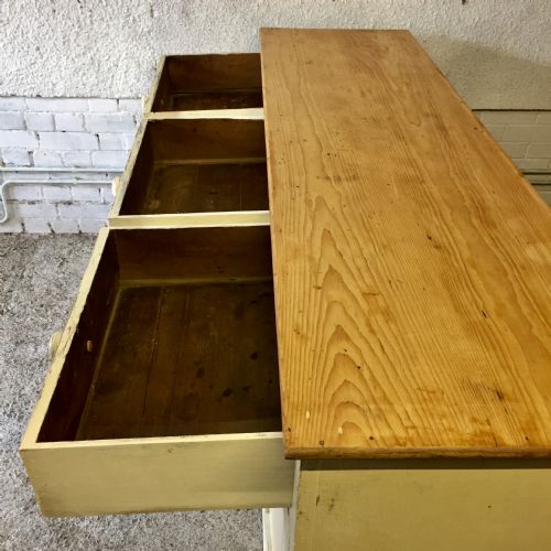 VICTORIAN PINE DRESSER BASE WITH 3 DRAWERS OVER 2 PAIRS OF CUPBOARD DOORS - ADDITIONAL PHOTO 8