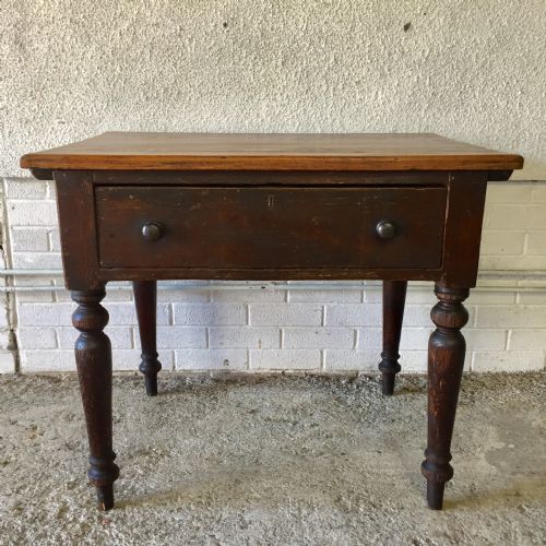 19th century pine kitchen preparation table with single drawer and in original stain finish - CATEGORY: ANTIQUE TABLES - DATED 19TH CENTURY