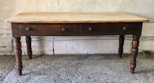 VICTORIAN PINE SCRUB TOP TABLE ON TURNED LEGS - ADDITIONAL PHOTO 1