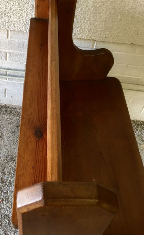 VICTORIAN PITCH PINE PEW WITH ORIGINAL BRASS FOLDING UMBRELLA STICK HOLDER - ADDITIONAL PHOTO 3