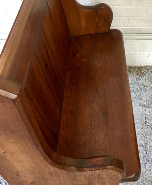 VICTORIAN PITCH PINE PEW WITH ORIGINAL BRASS FOLDING UMBRELLA STICK HOLDER - ADDITIONAL PHOTO 5